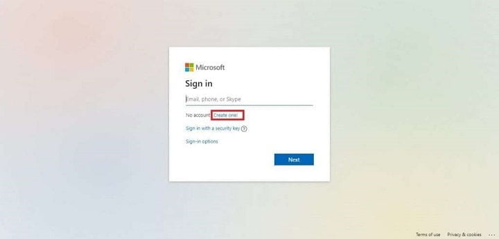 Click on Create one to start creating Microsoft Account