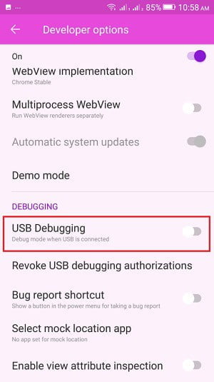 Click to enable USB Debugging