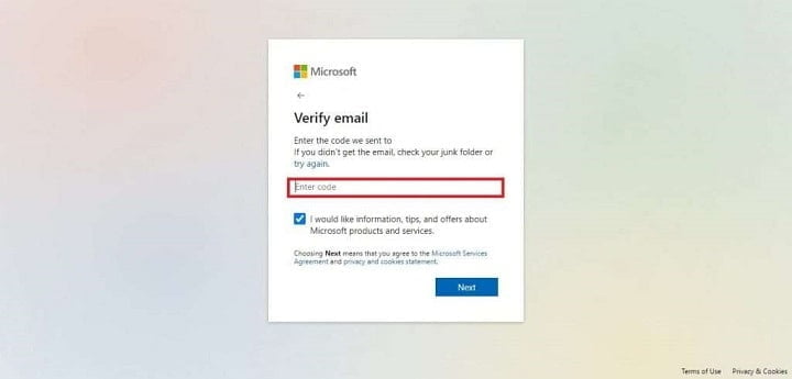 Type verification code this field For Microsoft Account Verification