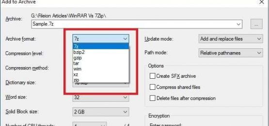 7Zip Supported Formats to Compress files