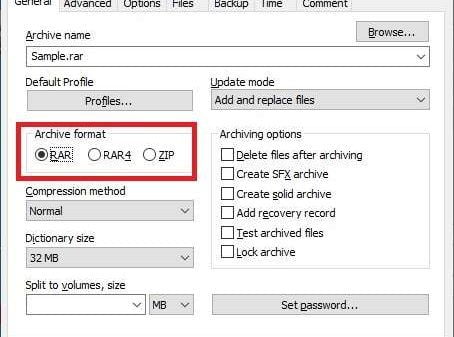 WinRAR Supported Formats to Compress files