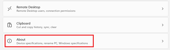 Windows 11 select About tab