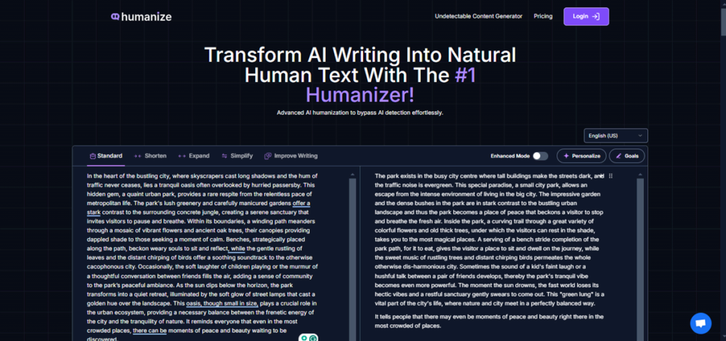 Transform AI writing Into Natural Human Text with Humanizeaitext.ai