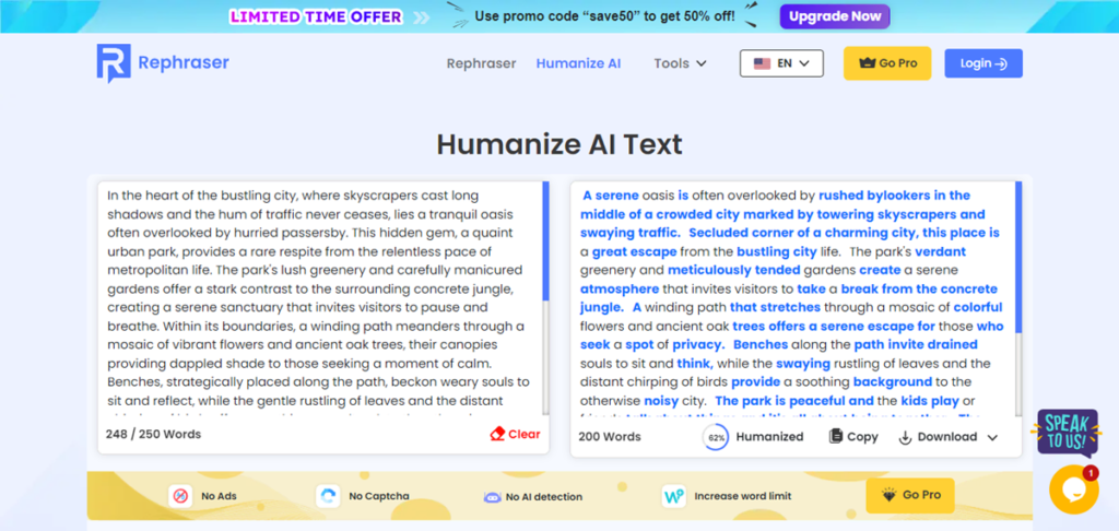 Rephraser.co - Easily humanize text