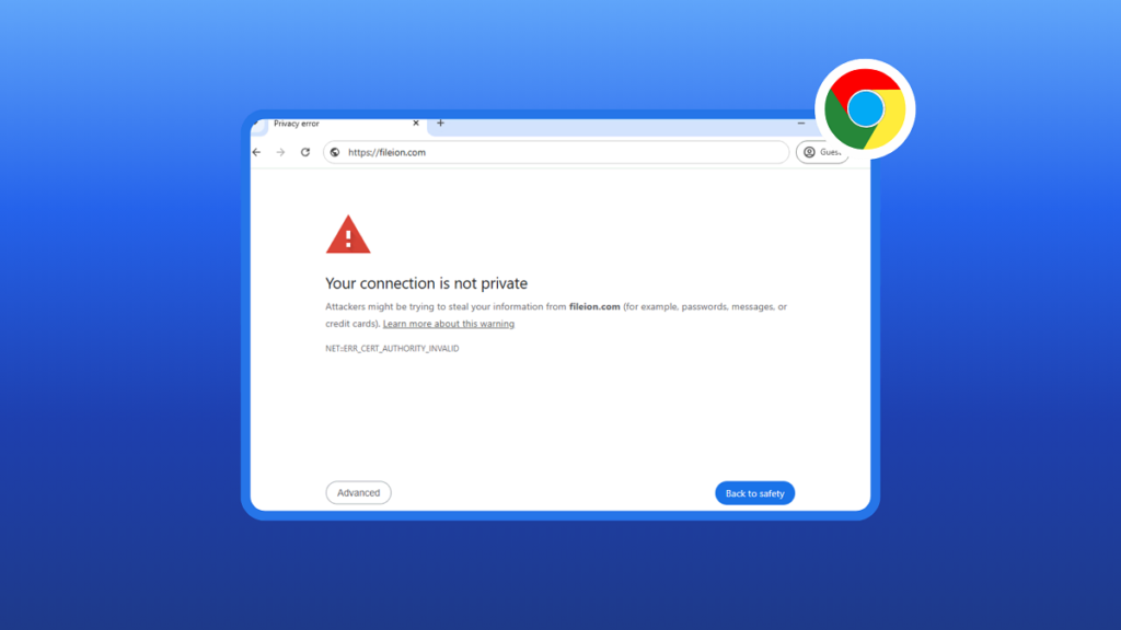 A screenshot of a “Your connection is not private” error message on Google Chrome.