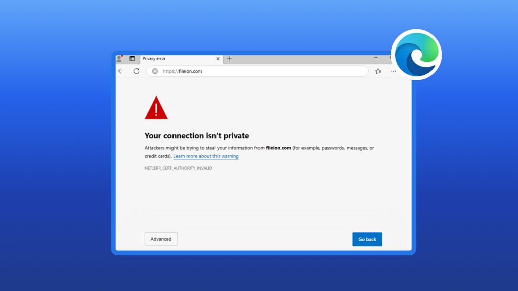 A screenshot of a “Your connection is not private” error message on Microsoft Edge