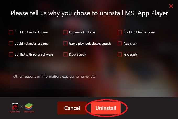 MSI App Player uninstall Process
