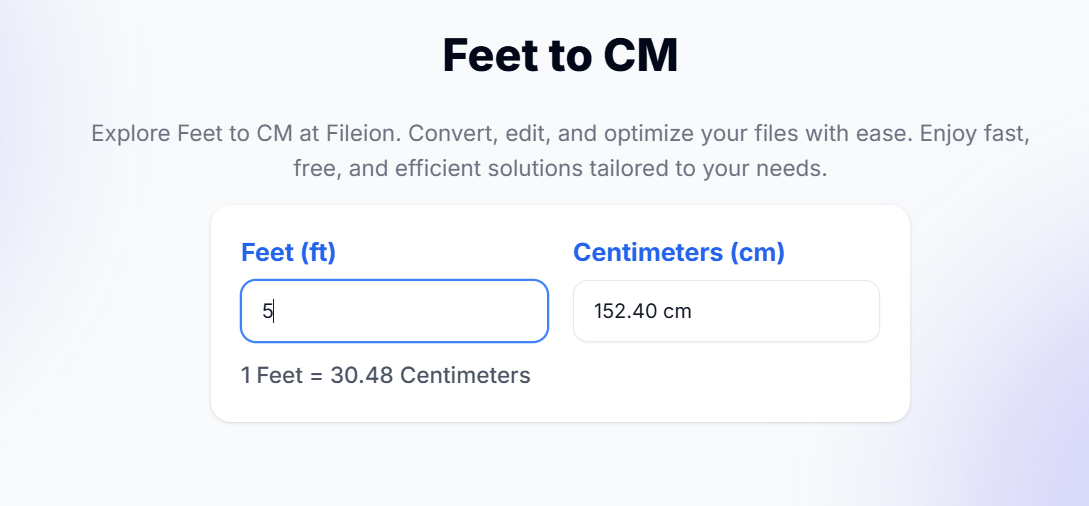 Converting 5 feet into centimeters