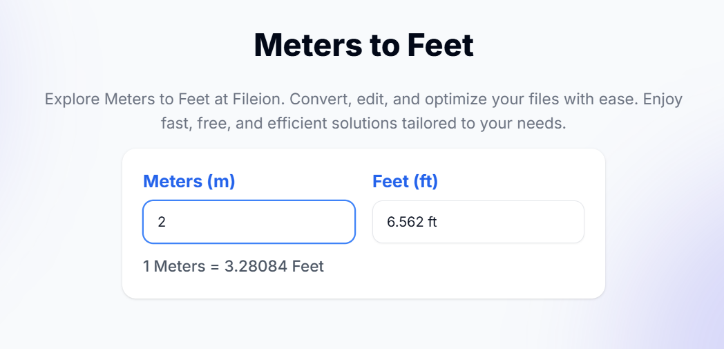 Converting 2 meters into Feet . The result is 6.562 ft
