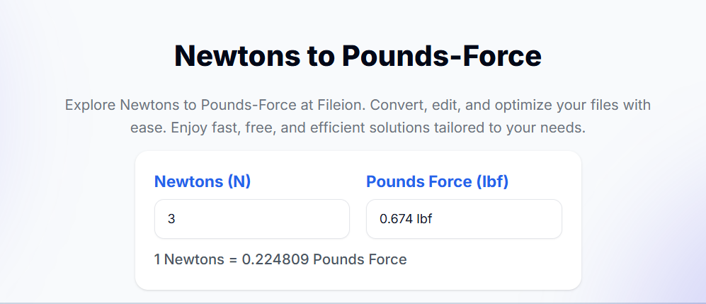 Converting 3 Newtons into Pounds Force (lbf). The result says 0.674 lbf.