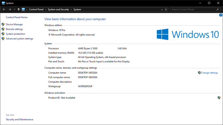 Windows 10 System Details