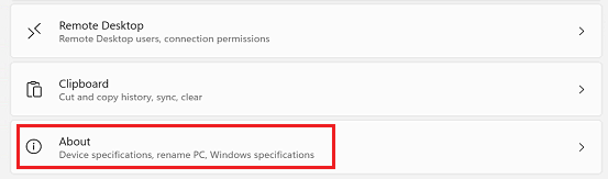 Windows 11 - Select About Tab