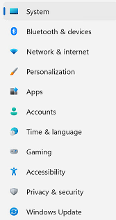 Windows 11 Settings Sidebar
