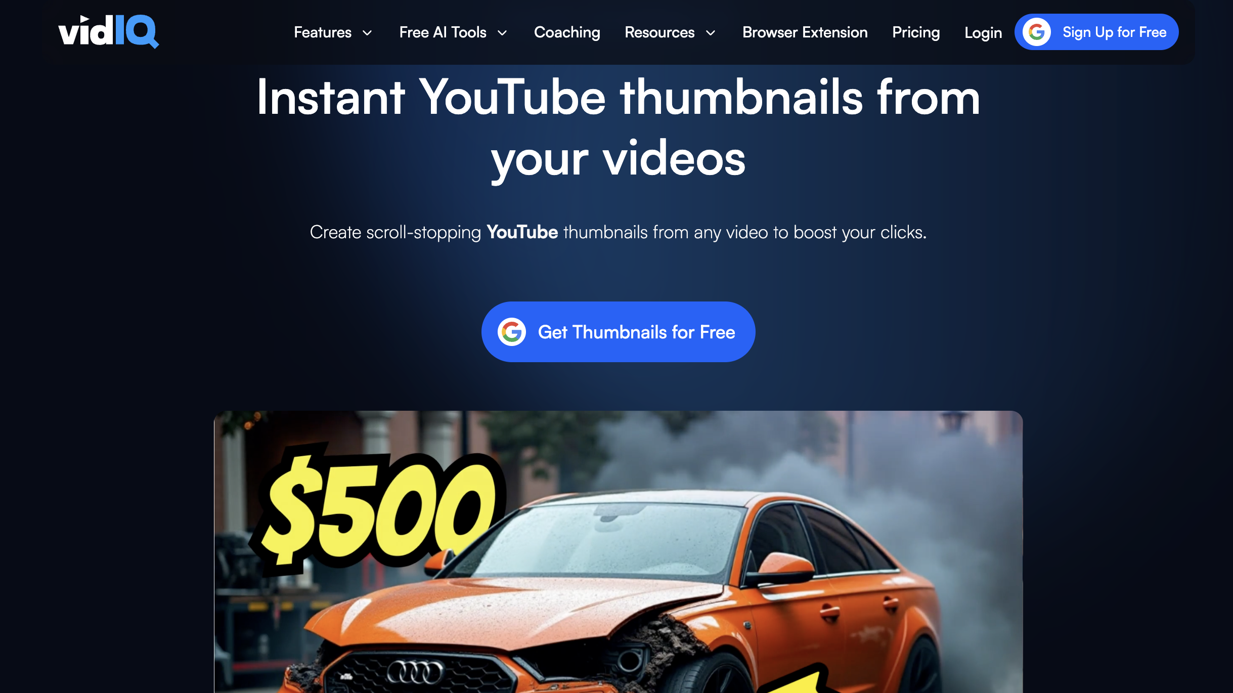 VidIQ AI Thumbnail Homepage