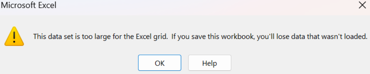 Microsoft Execl Large Data set Problem