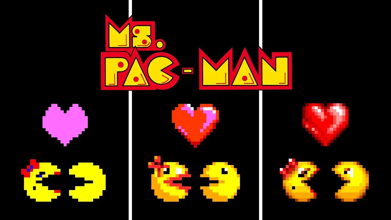 Ms. Pac-Man collecting pellets in a maze while evading fast-moving ghosts