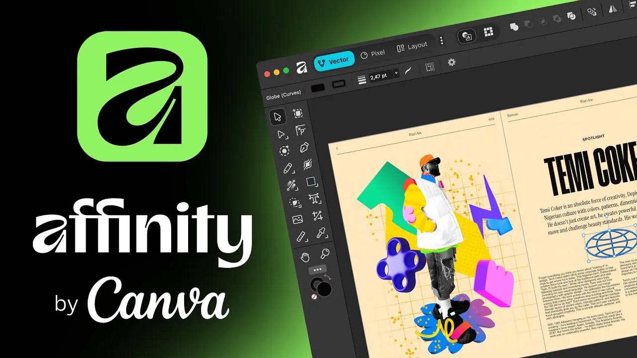 Affinity photo editing software showing professional image editing tools and RAW processing